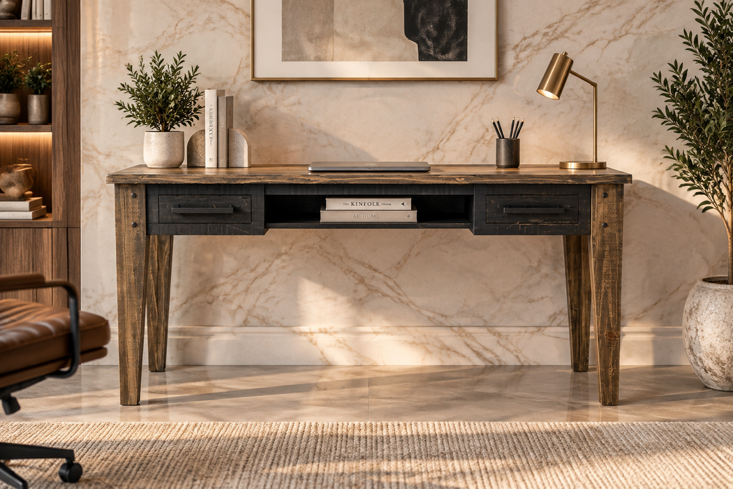 Agave Rustic Industrial Solid Wood Two Drawer Desk