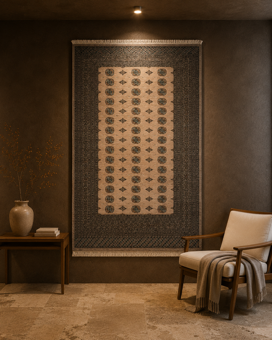 Hand-Knotted Pakistani Bokhara Rug – 100% Wool, size 9' x 12'