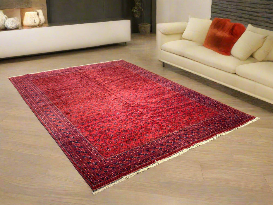 Terkaman Tribal Afghan Oriental Rug, size 8' 11" x 11" 4" (C)