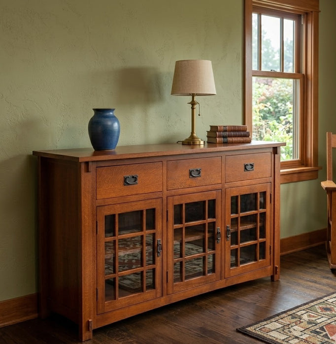(Micheal's Cherry) Craftsman Mission Solid Oak Sideboard - 65"