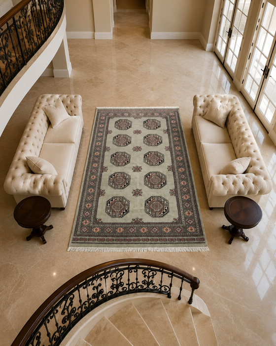 Hand-Knotted Pakistani Bokhara Rug – 100% Wool, 4' 6" x 6' 6"