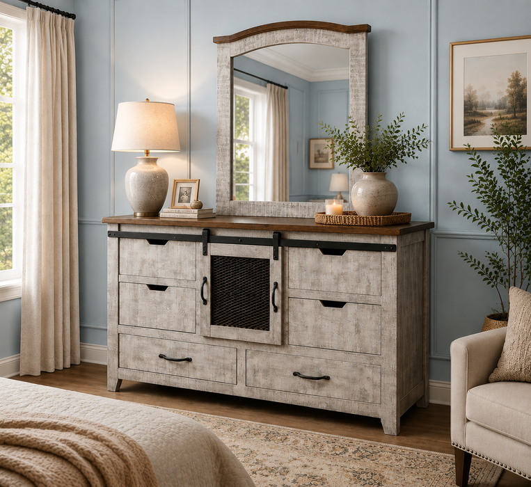 Greenview 6 Drawer Sliding Door Dresser - Gray