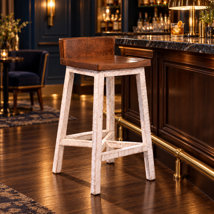 Granville Stationary Bar Stool - Rustic Brown/White - 30" High