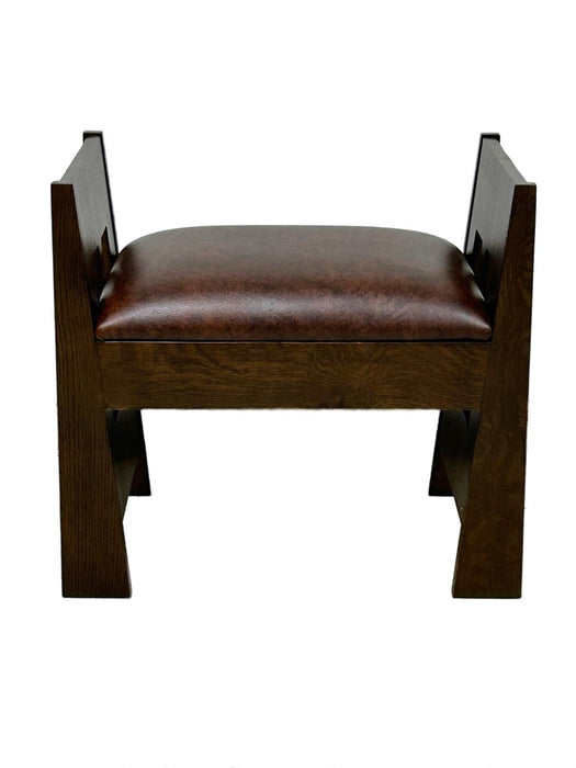 Mission Style Oak and Leather Foot Stool - Model A31