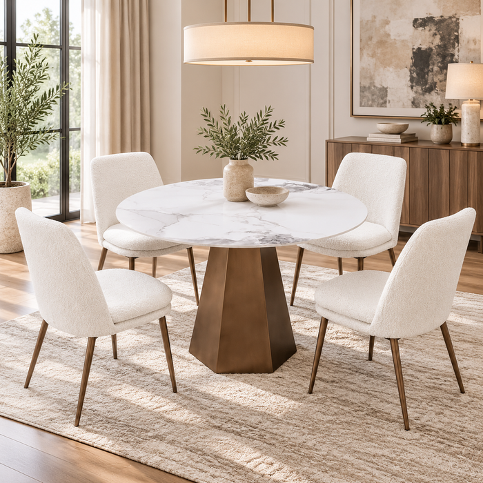 Aspen Stone Top Round Dining Table in Chanelle and Bronze