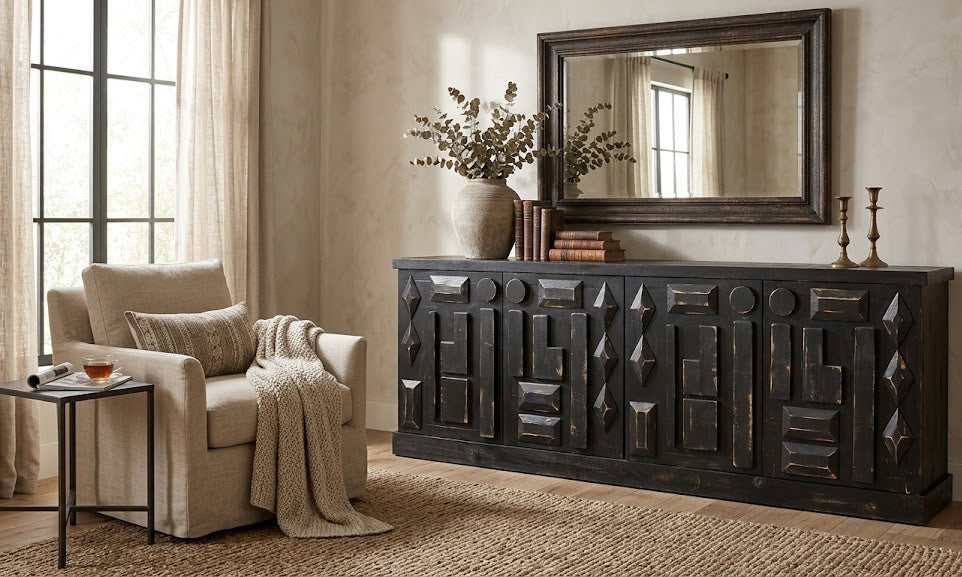 Rustic-Modern Solid Wood Sideboard, Cabinet - 91"