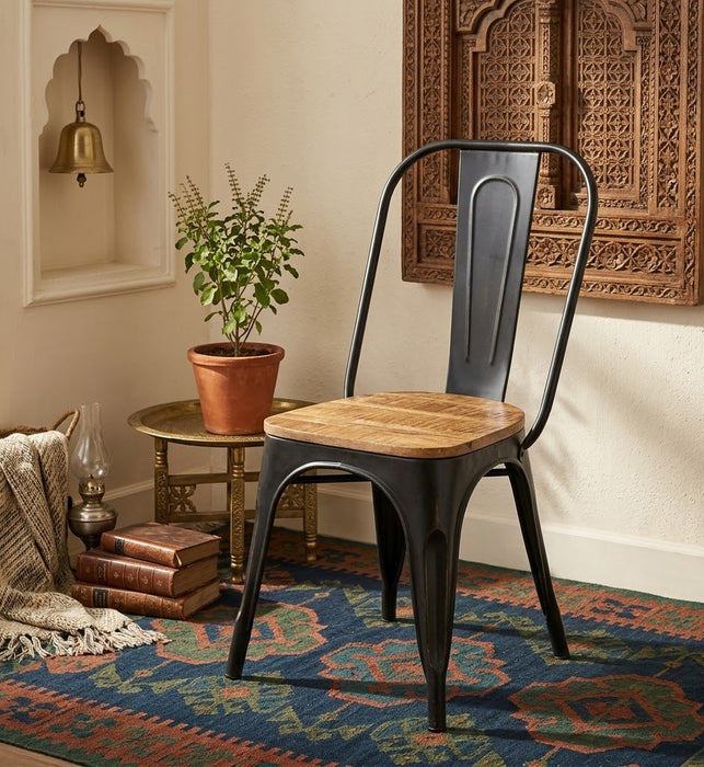 Ashland Wood Seat Forged Iron Chair