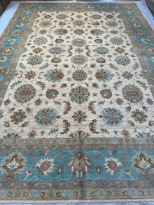 Hand-Knotted Vegetable Dye Agra Rug from Pakistan,  10' 2" x 14'