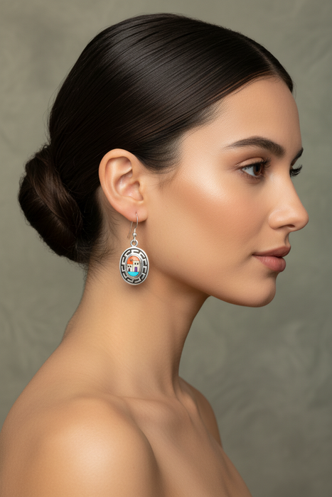 SS Oval Inlay Earrings