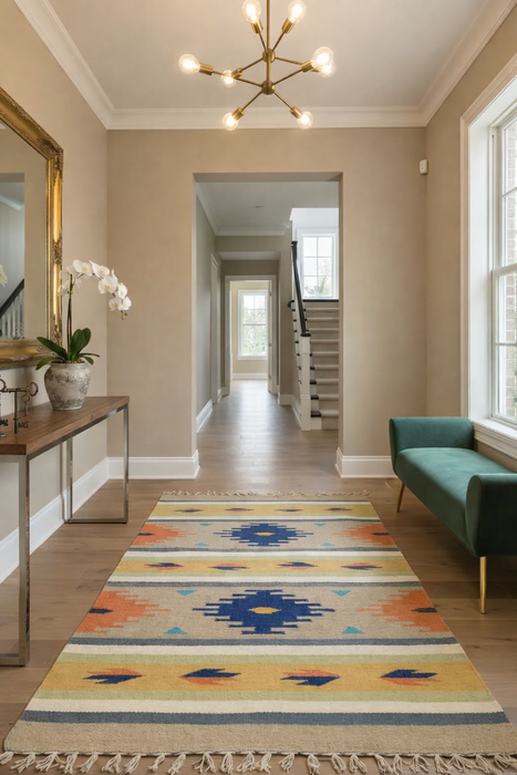 Handwoven Indian Kilim Rug – Geometric Navajo Design, 3' x 5'