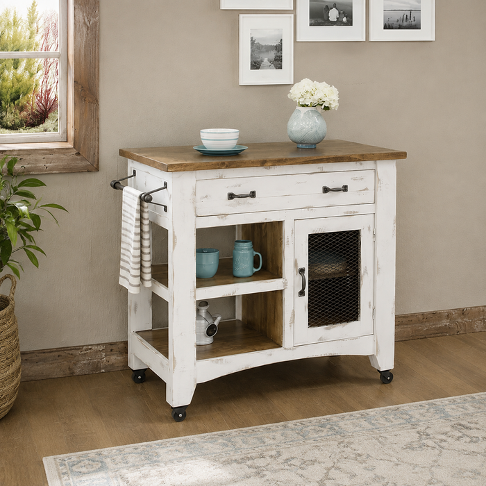 Greenview Kitchen Island - Distressed White - 39"