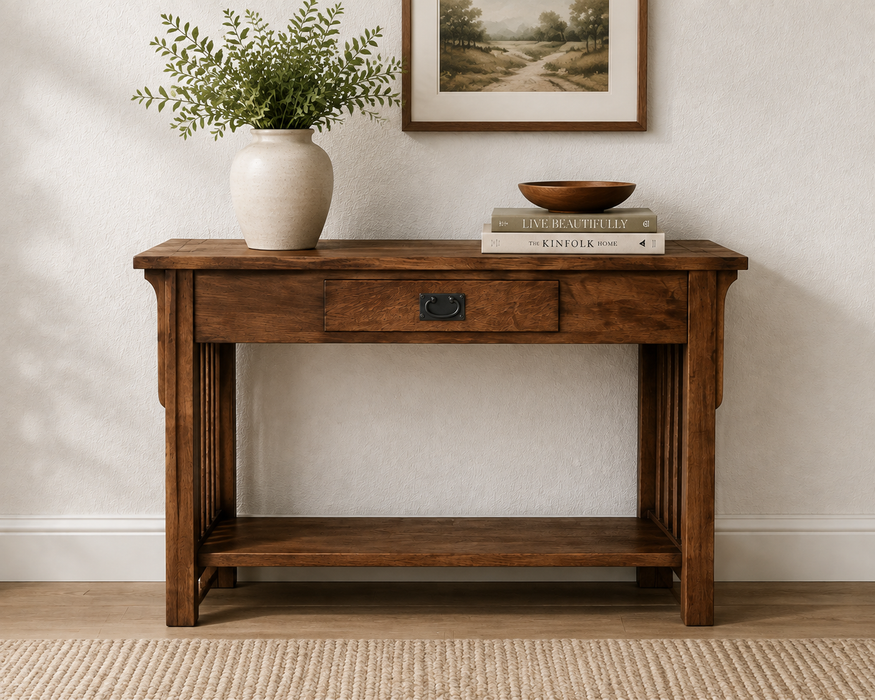 Mission 1 Drawer Crofter Style Console Table - Walnut Stain