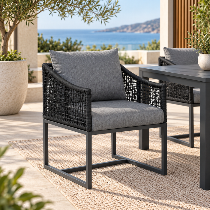 Pair of Sardinia Outdoor Aluminum Dining Chair with Rope Design - Black