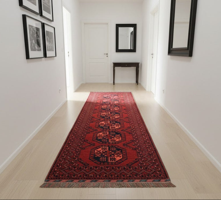 Terkaman Tribal Afghan Oriental Rug, size 2' 9" x 9' 6"  (C) FILPA