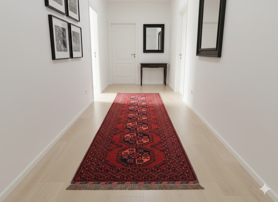 Terkaman Tribal Afghan Oriental Rug, size 2' 9" x 9' 6"  (C) FILPA