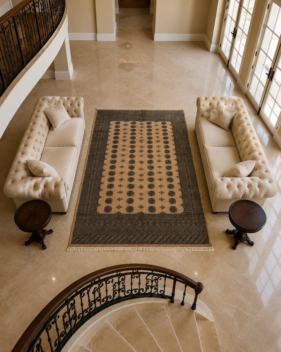 Hand-Knotted Pakistani Bokhara Rug – 100% Wool, size 9' x 12'