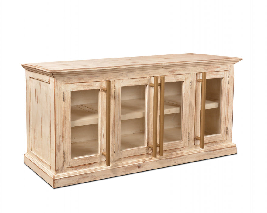 Rustic Solid Pine Wood 65" Console in Marble White Finish