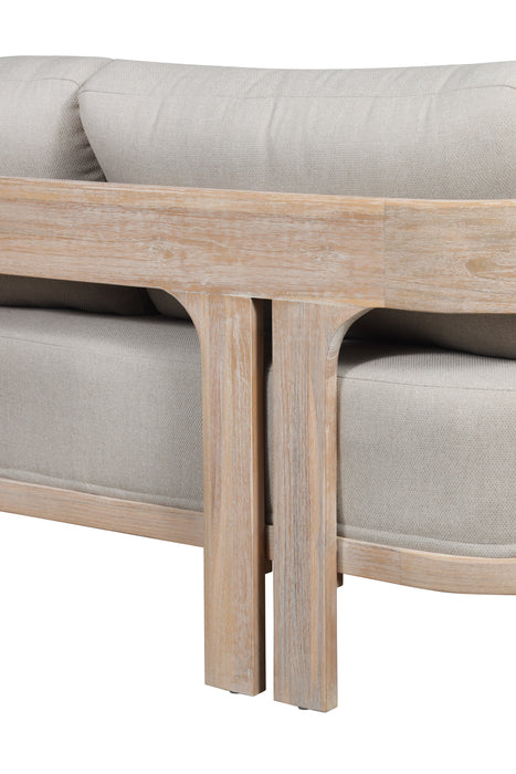 Paradiso Outdoor Solid Teak Wood Love seat Natural Look  - Gray Fabric