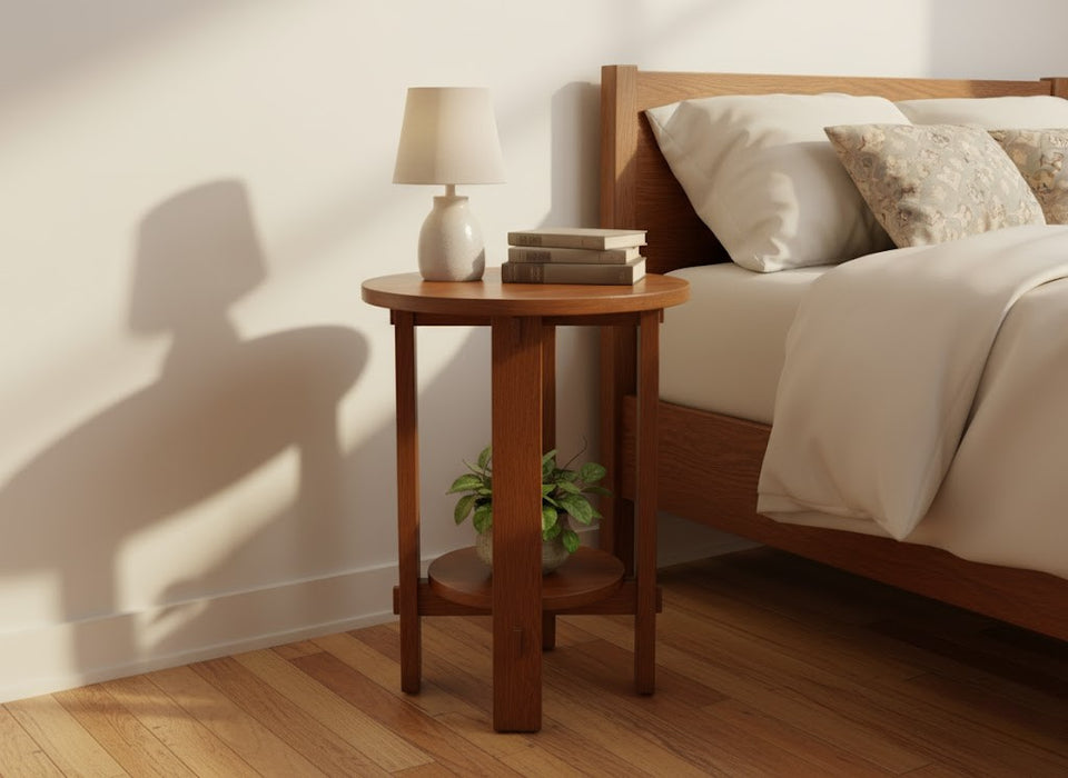 Mission Style Oak Round End Table - Michael's Cherry