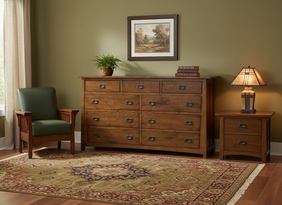 Mission Quarter Sawn Oak 9 Drawer Dresser - Walnut stain
