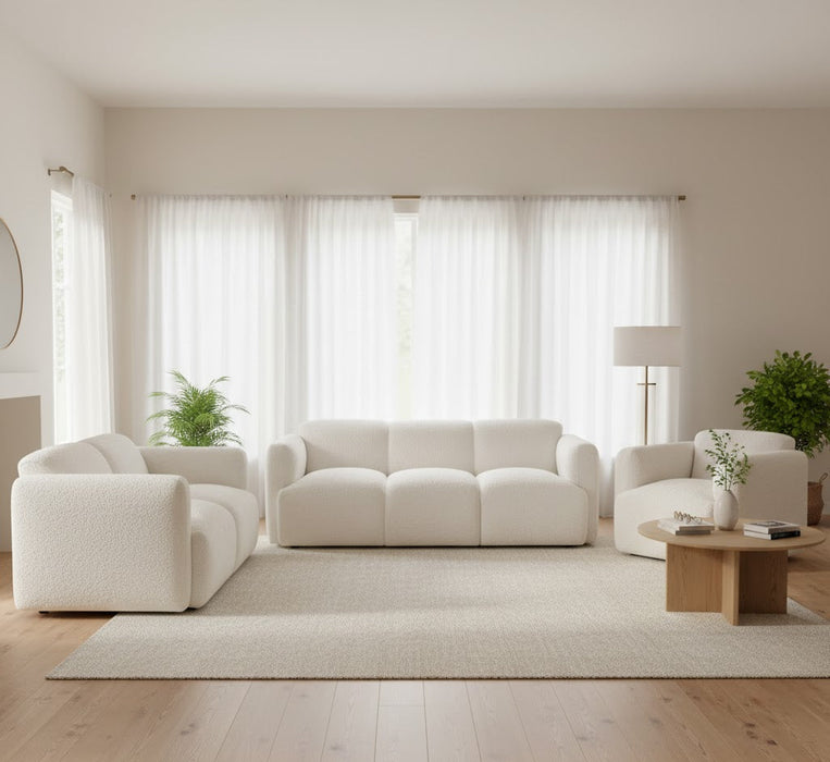 Stratus Collection Modern Sculptural Sofa, Loveseat & Chair – Textured White