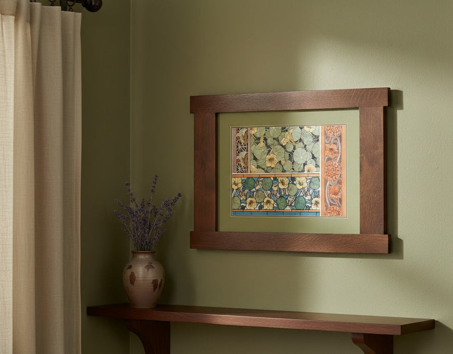 Arts & Crafts Mission Oak Framed Art with Floral Harmony Walnut finish