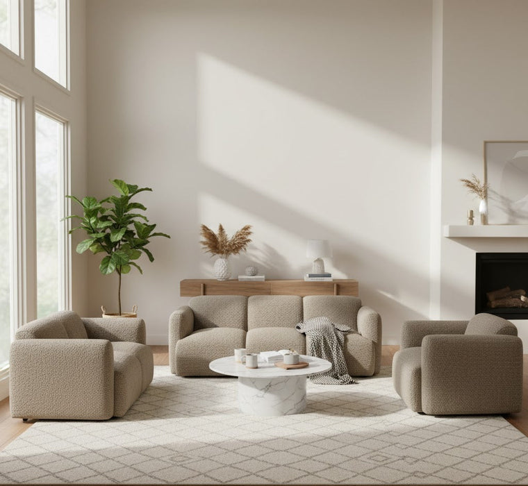 Stratus Collection Modern Sculptural Sofa, Loveseat & Chair – Textured Brown