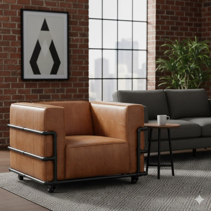 Henry Industrial Modern Leather Arm Chair (2 Colors Available)