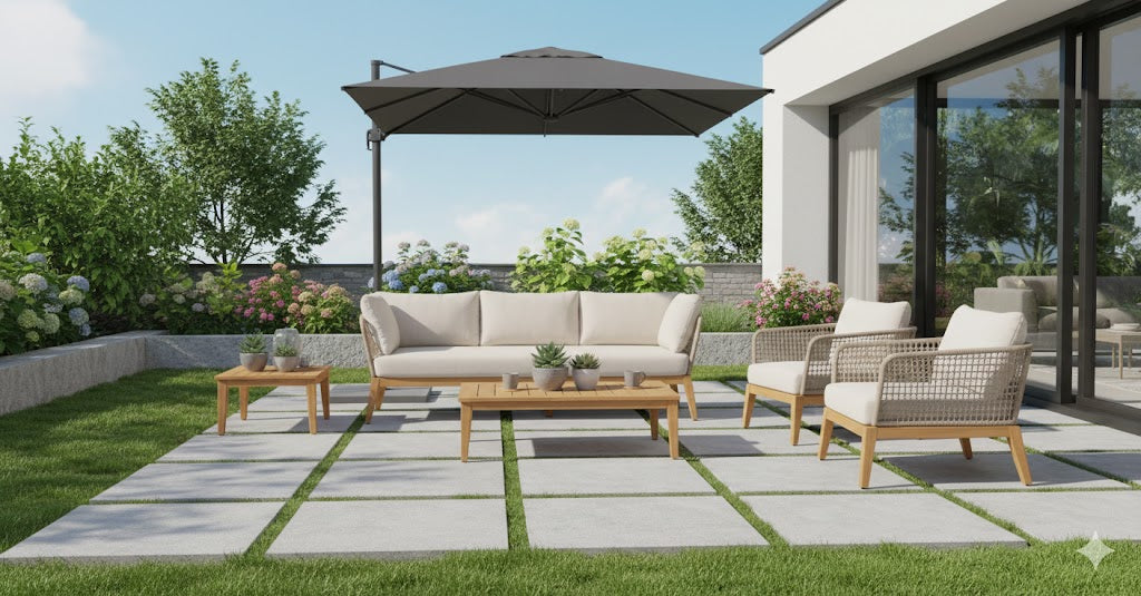 Cypress Teak Wood Sofa with beige Color Rope Design