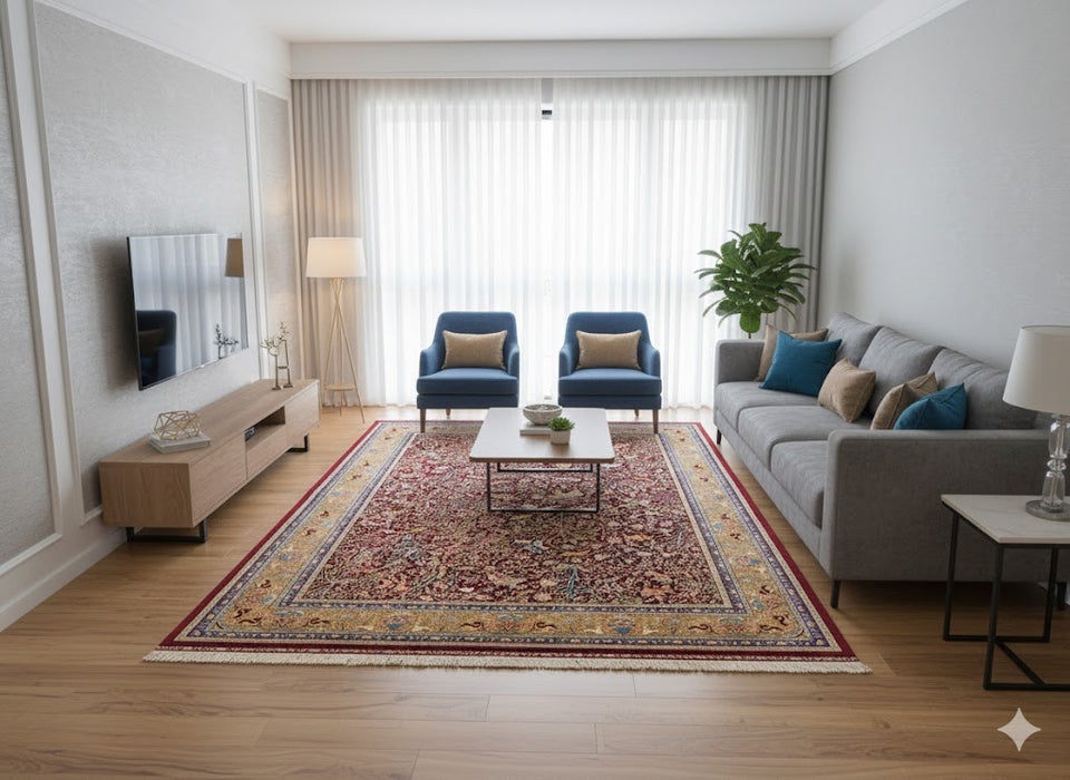 Exquisite 100% Silk Persian Design Rug – Elegant and Luxurious, size  8' 3" x 11'