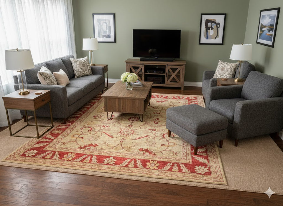 Hand-Knotted Sultanabad Vegetable-Dyed Wool Rug, 9" x 12"  (K)