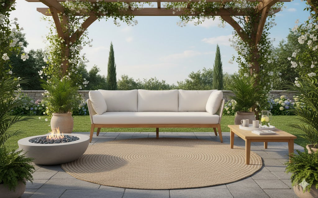 Cypress Teak Wood Sofa with beige Color Rope Design