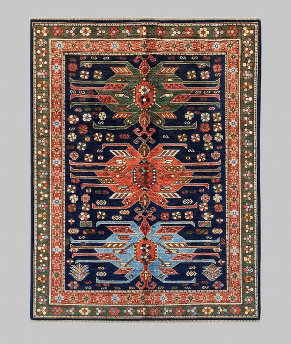 Hand-Knotted Vegetable Dye Kazak Rug from Pakistan, 5' x 6' 7"