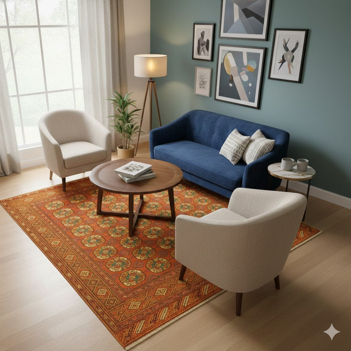 Hand-Knotted Pakistani Bokhara Rug – 100% Wool, size 6" x 7"  (M)