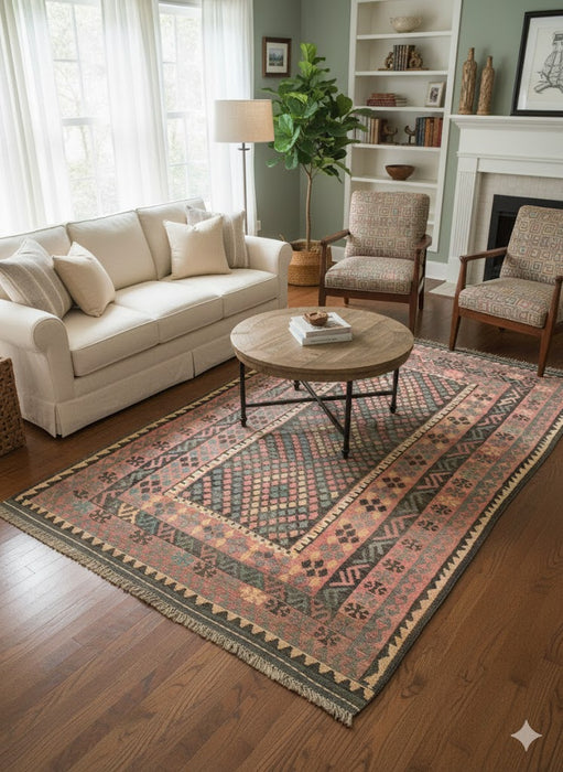 Afghan Kilim Handwoven flatweave Rug – size 4' 8" x 8' 4"