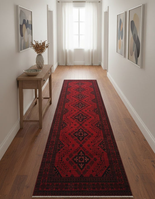 Terkaman Tribal Afghan Oriental Rug, size 2' 10" x 9' 5"  (C)