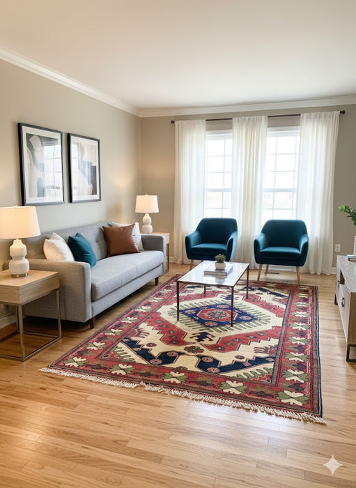 Terkaman Tribal Afghan Oriental Rug, size 4' x 5' 9"