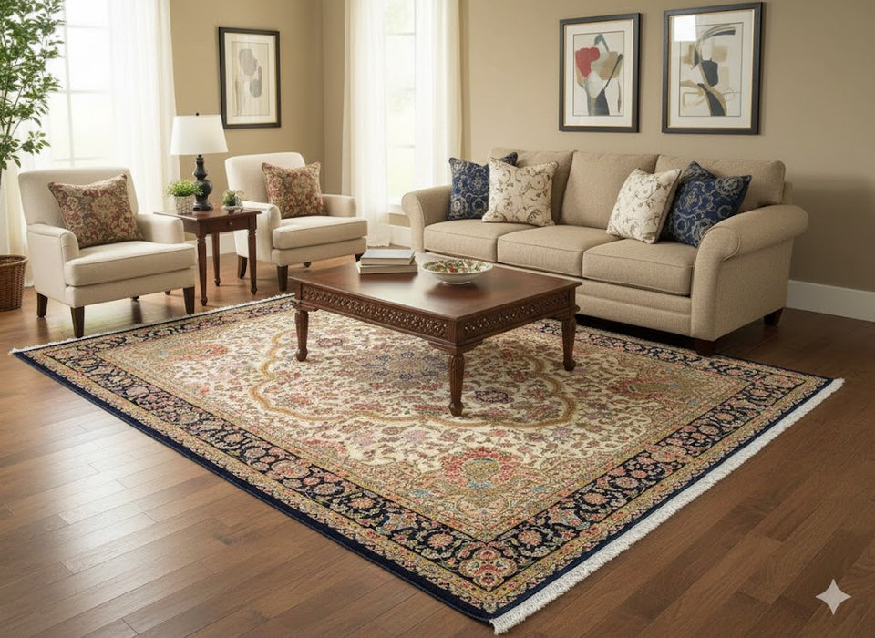 Exquisite 100% Silk Persian Design Rug – Elegant and Luxurious, size 8' 1" x 11' 6"