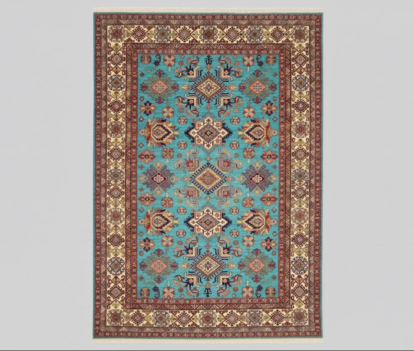 Hand-Knotted Vegetable Dye Kazak Rug from Pakistan, size 9" x 12"