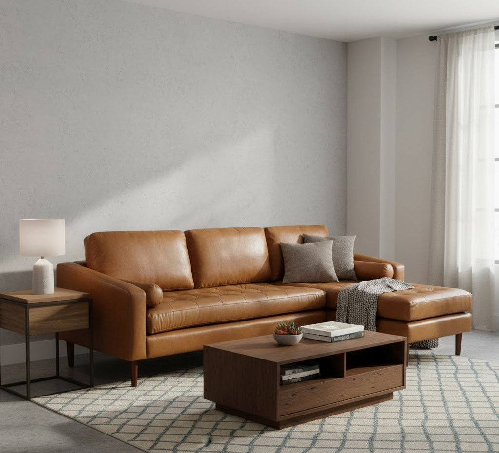 Buy Frederick Modern Contemporary Leather Sofa with Chaise in the