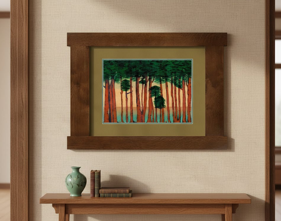 Arts & Crafts Mission Oak Framed Art with Silent Forest Walnut