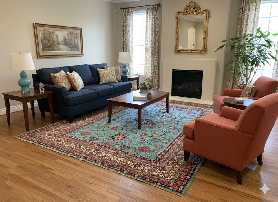 Hand-Knotted Vegetable Dye Kazak Rug from Pakistan, size 10" x 13"