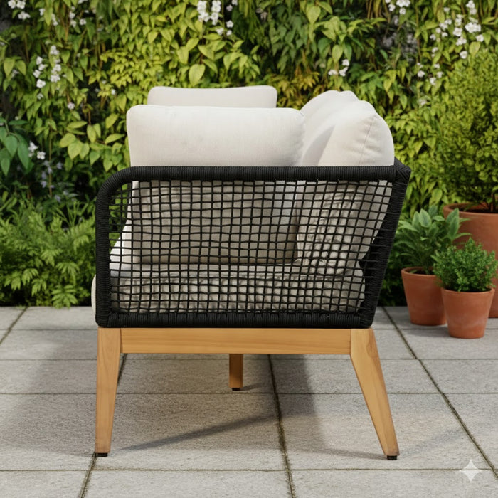 Cypress Teak Wood Sofa with Black Color Rope Design