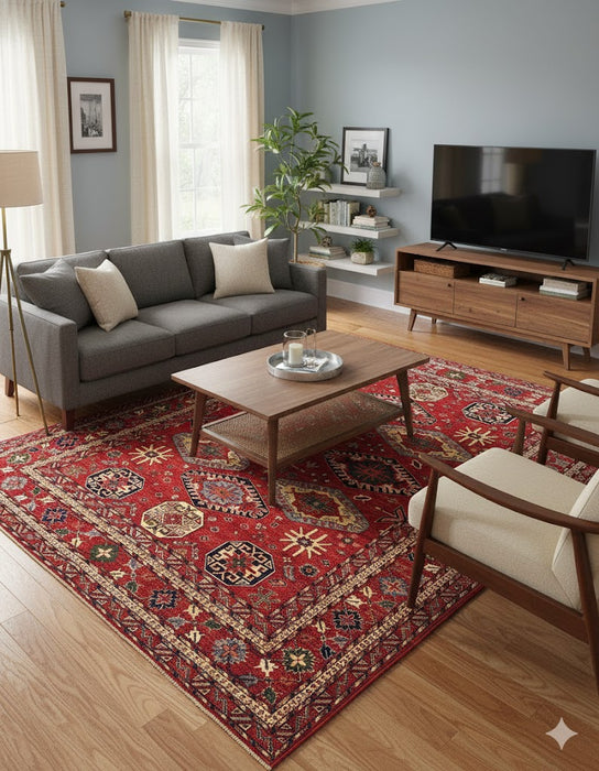 Hand-Knotted Vegetable Dye Kazak Rug from Pakistan, 8' 10" x 13'