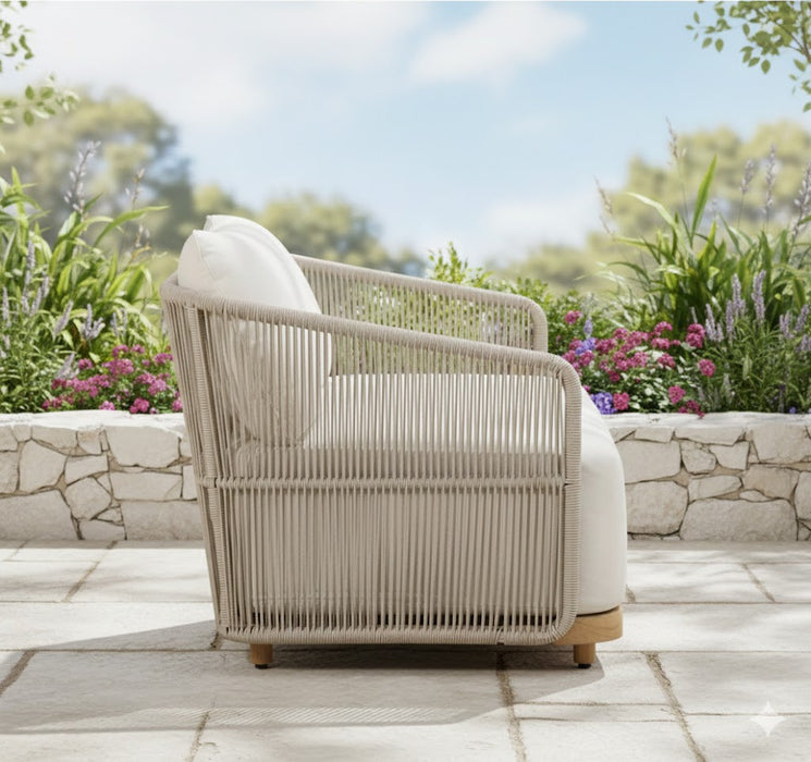 Alpine Teak Wood Outdoor Loveseat with Gray Rope Design