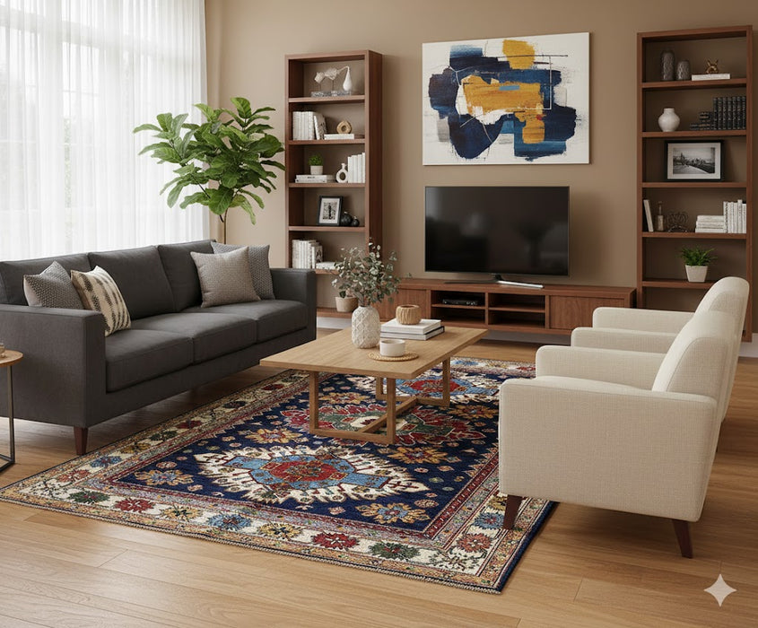 Hand-Knotted Vegetable Dye Kazak Rug from Pakistan,  5' 4" x 7' 9"