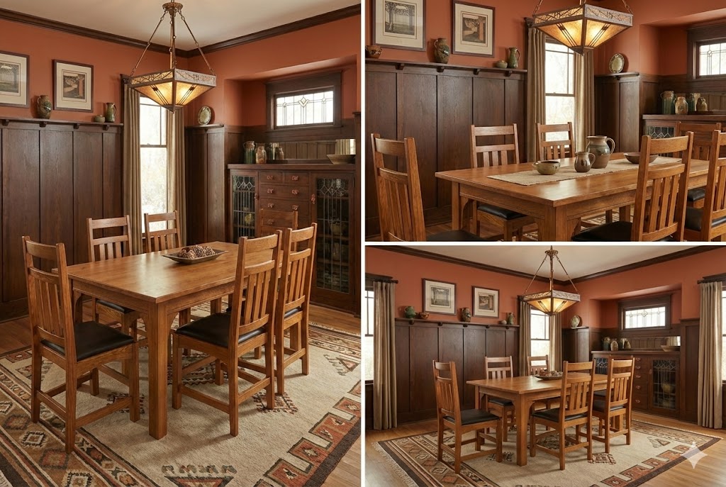 Mission 70" Solid Oak Dining Table Set with 6 Dining chairs - Michaels Cherry