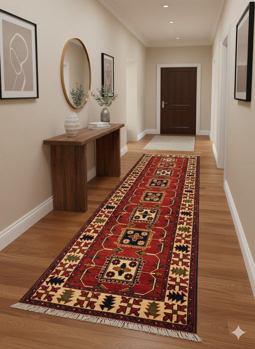 Terkaman Tribal Afghan Oriental Rug, size 2' 11" x 9' 7"  (Q)