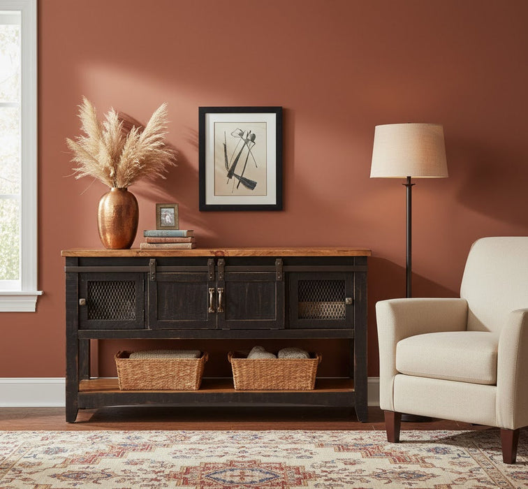 Greenview Sliding Door Console Table - Distressed Black