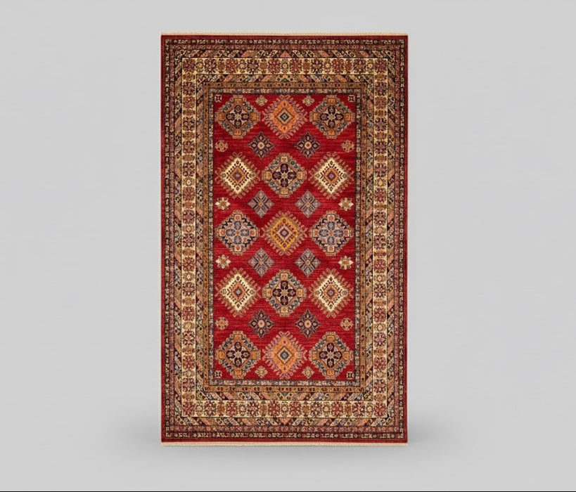 Hand-Knotted Vegetable Dye Kazak Rug from Pakistan, size 7' 11" x 10"